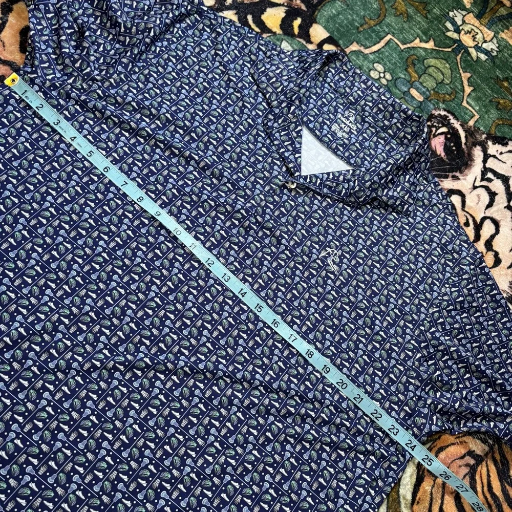 Rhoback lacrosse Performance Golf Polo Shirt Wicking Stretch Blue Print XL - Picture 4 of 5